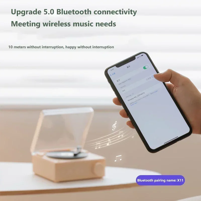 Imagem -04 - Alto-falante sem Fio Bluetooth com Despertador Alto-falante Retro Mesa Giratória Toca-discos de Vinil Som Estéreo Subwoofer Vintage V5.0