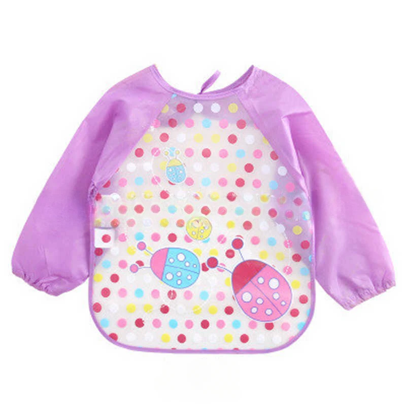 1-3Years Newborn Cute Cartoon Baby Bibs Long Sleeve Apron Animal Waterproof Soft Feeding Bib Burp Clothes