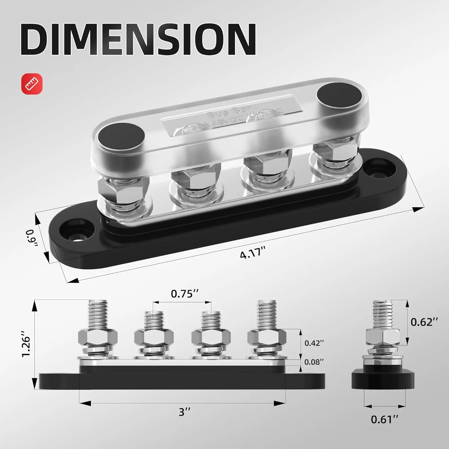 Bus Bar 12V 150A Mini Power Distribution Block Max 48V DC/300V AC with Cover 4 x 5/16