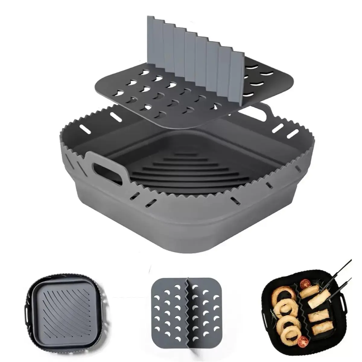 Oct Sale Panier à Friteuse à Air en Silicone Écologique - Accessoire de Cuisson Carré Réutilisable pour des Repas plus Sains