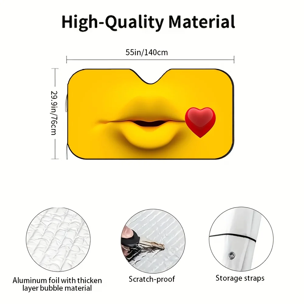 1pc, Sweet and Romantic Flying Kiss Heart-Themed Pattern Folding Car Front Windshield Sunshade, Summer Fun