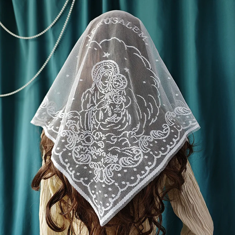 1 pieza de encaje hueco color sólido chal triangular bufanda de mujer con bordado virgen pañuelo transpirable monocromático