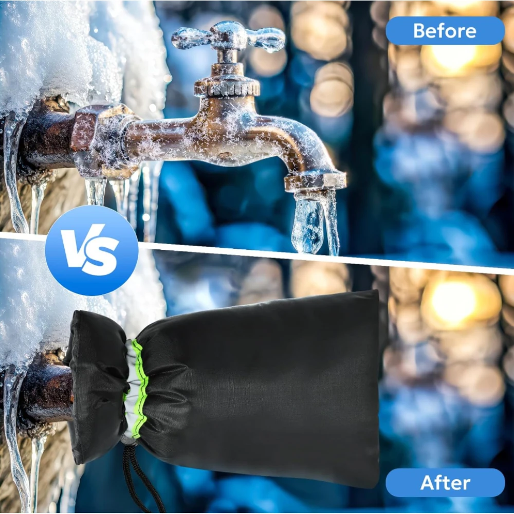 قطعة واحدة من واقي تجميد الصنبور الخارجي مع شرائط عاكسة - غطاء معزول سهل التركيب لصنبور الحريق ومريلة الخرطوم