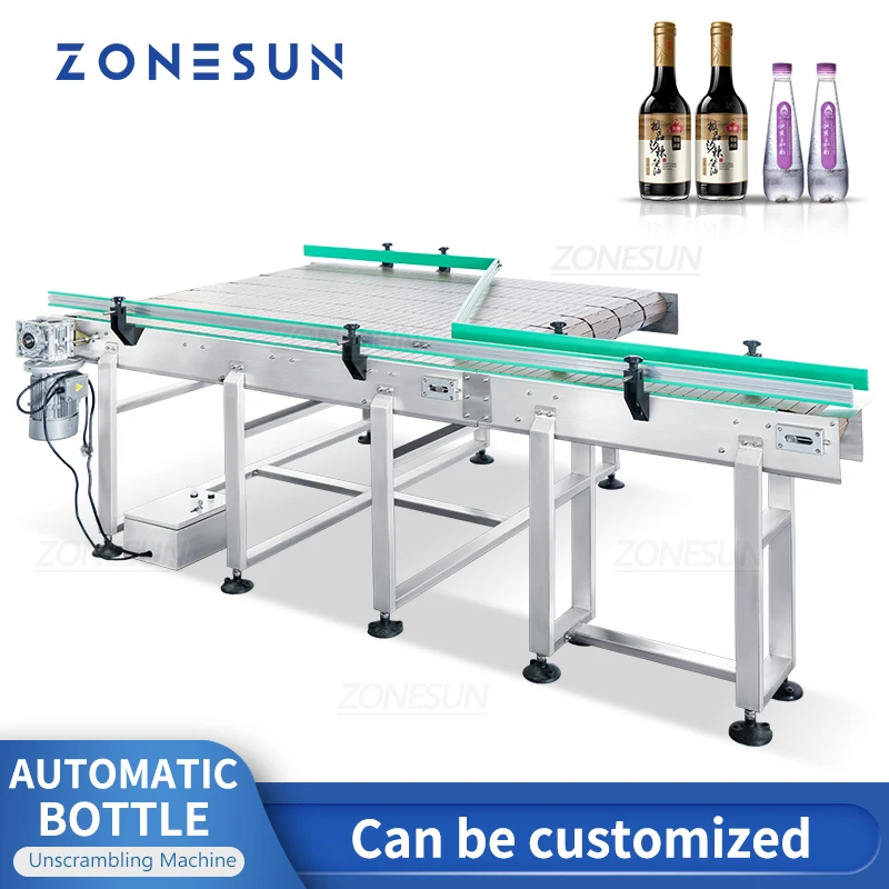 ZONESUN Custom Conveyor Chain Bottle Container Sorting Material Transporting Unscrambler Feeding Mass Production Line ZS-CB190
