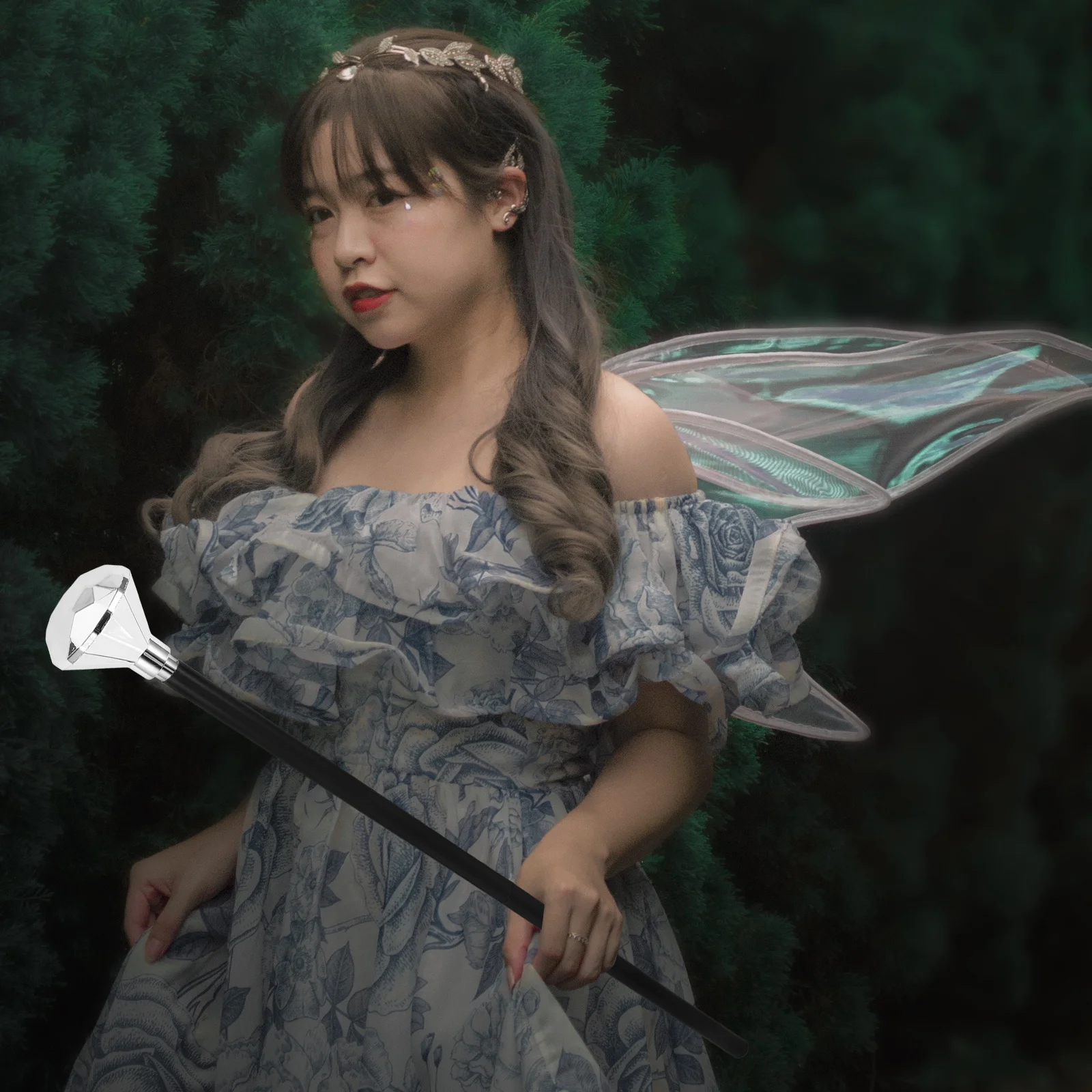 

Gem Scepter Wand Sculpture Silver ABS Material Halloween Cane Masquerade Party Supplies Decorative Stick Photoshoot Accessory