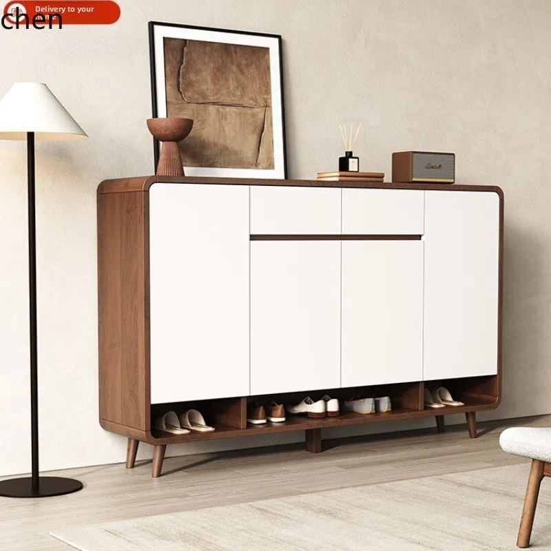 

HTT all-solid wood shoe cabinet integrated home entrance indoor stool new economical storage entrance cabinet