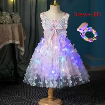 Abito da principessa in garza da fata con ali di farfalla per neonate. Abito estivo in tulle senza maniche per bambini adorabili. Abito da festa di compleanno per bambini