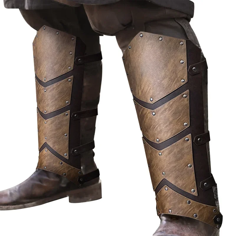 Medieval Nordic‑Style Retro Fantasy Leather Shin Guard Vintage Leg Armor for LARP Cosplay Renaissance Themed Party Role‑Play