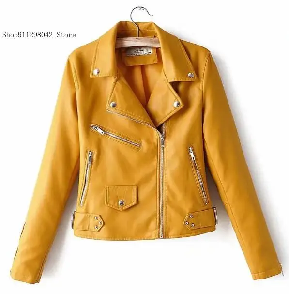 Spring and Autumn Solid Color Casual Pu Leather Jackets and Coat Women