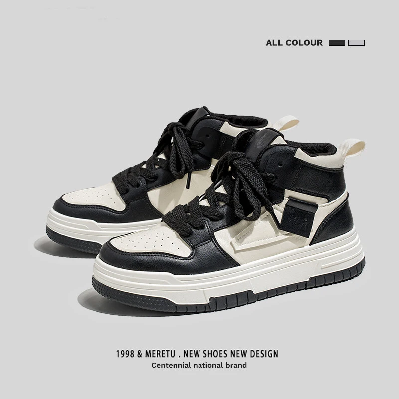 

High End Men's Autumn Fashion Lace Up Korean Version White Shoes, Student Leather Sports and Leisure Board Shoes