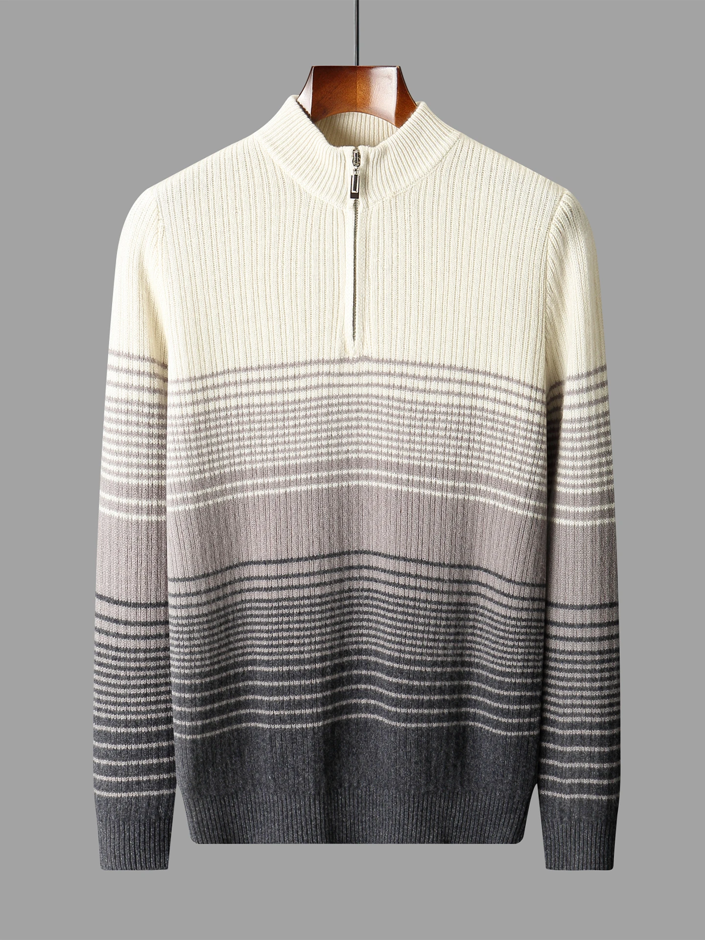 

Autumn Winter Men's O-neck 100% Wool Pullover Sweater Half-Zipper Thickend Color Blocked Design Cashmere Knit Coat Soft Comfort