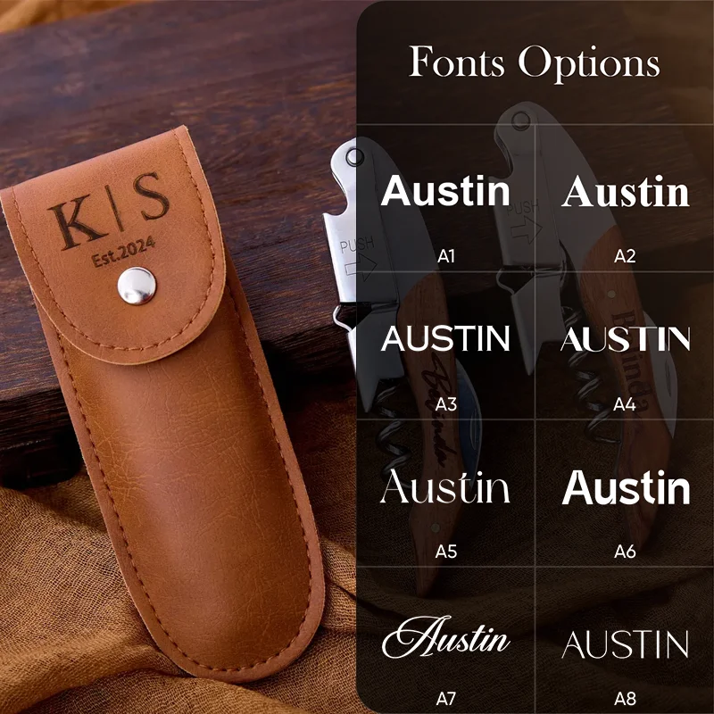 無料パーソナライズされたコークスクリュー彫刻ワインオープナーホルスター木製ハンドル栓抜き父の日誕生日ギフト男性プレゼント