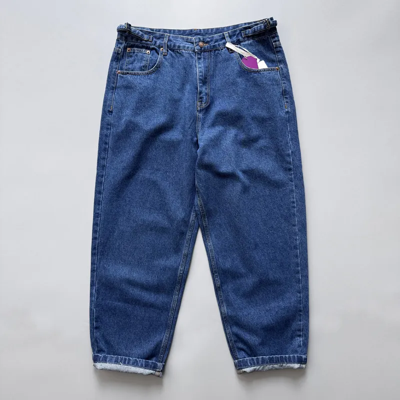 Japanese Vintage Washed Tapered Straight Denim Jeans for Men Fit Fall Loose Wide-Leg with Tapered Silhouette Pants Plus Size 4XL