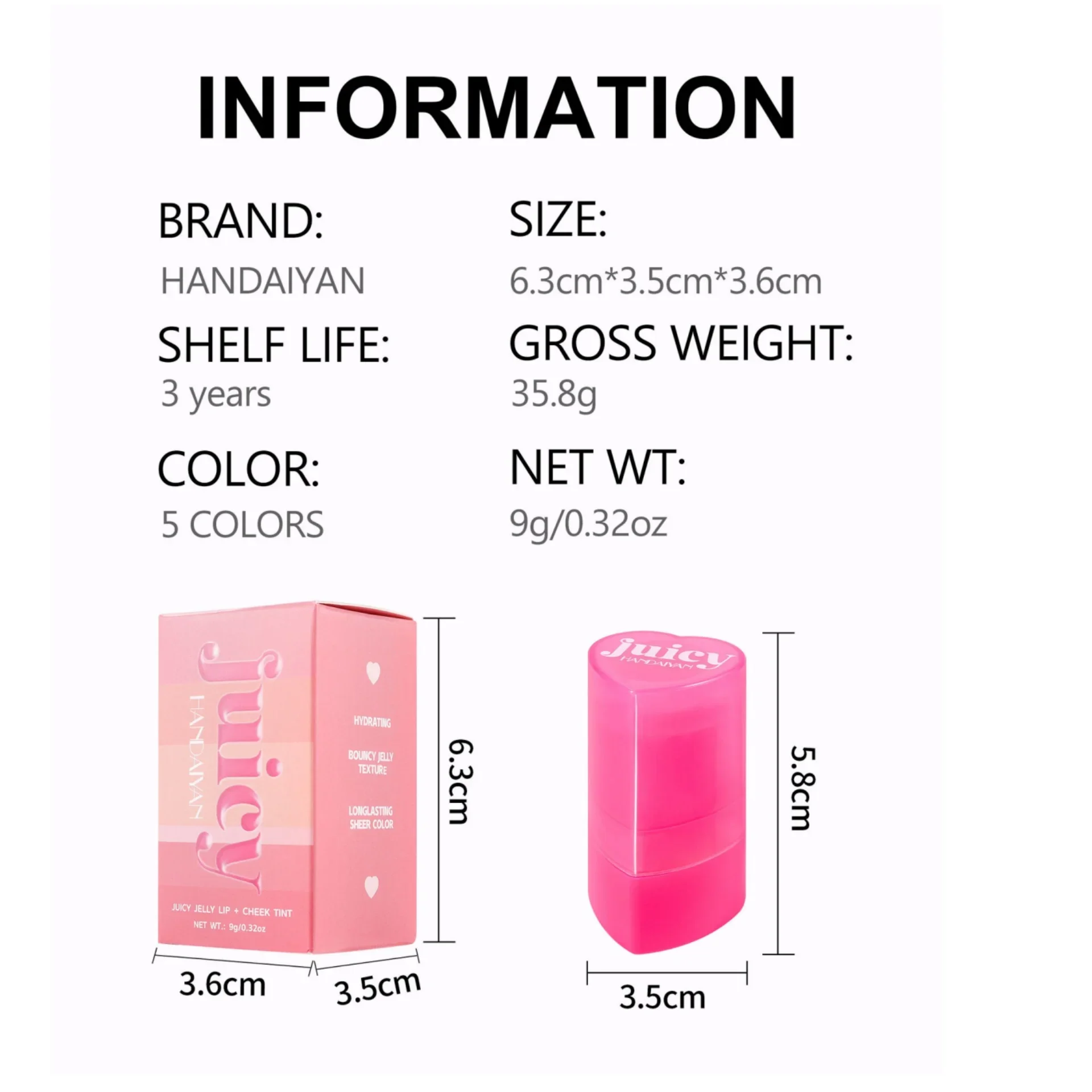 HANDAIYAN 쥬시 젤리 블러쉬 립 치크 틴트 오래 지속되는 모이스춰 라이징 하이드레이트 스킨 크리미 컬러 젤리 틴트