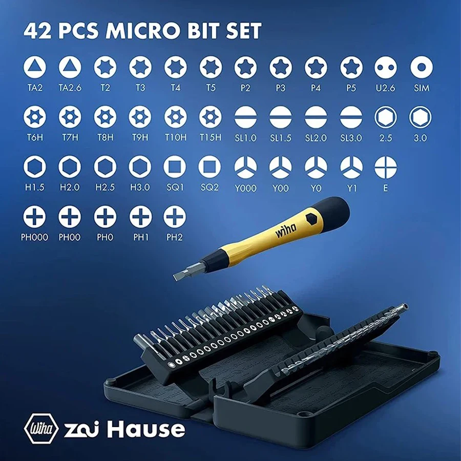 Wiha 44624 40 in 1 ESD Micro Precision Magnetic Screwdriver Set Magnetic Screw Driver with 42pcs Screwdriver Bit Set Z6901C4