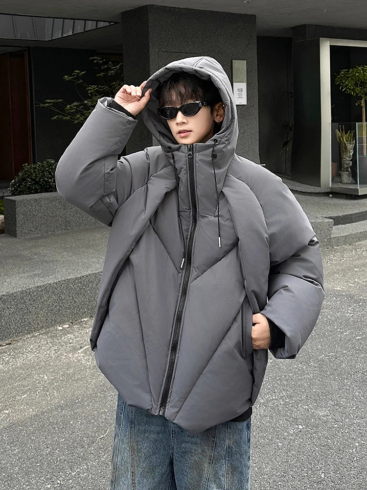 شخصية مقنعين سترة منفوخة الرجال الشتاء سميكة أسفل القطن سترات الشارع نمط مبطن معطف دافئ فائدة ملابس خارجية