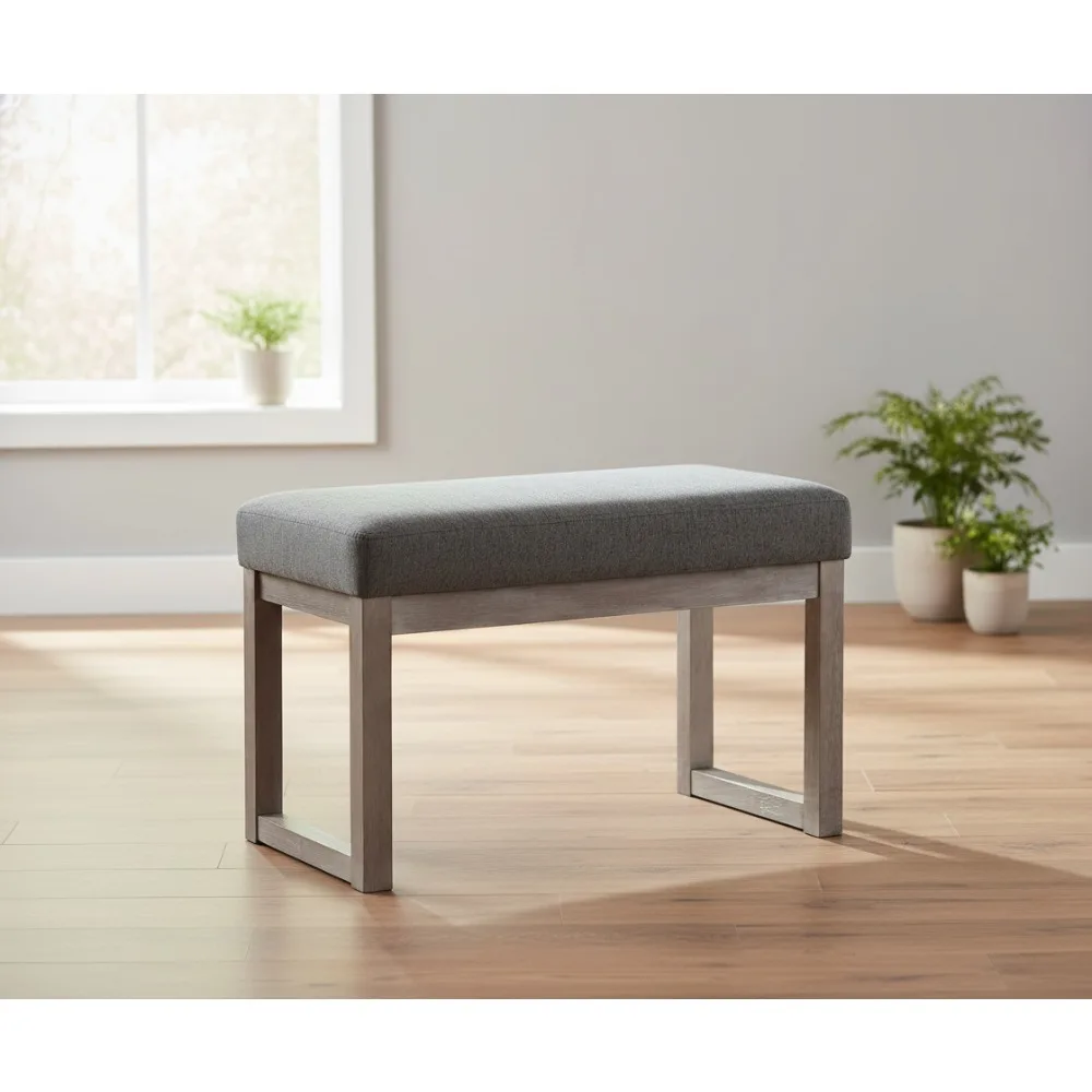 

27-дюймовая прямоугольная османская скамейка, серая подставка для ног, льняная полиэфирная ткань для гостиной, спальни