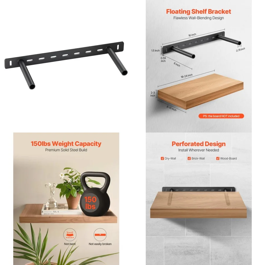 

2 Pcs Shelf Brackets 16 inch 406.4 mm Heavy Duty Floating Shelf Brackets