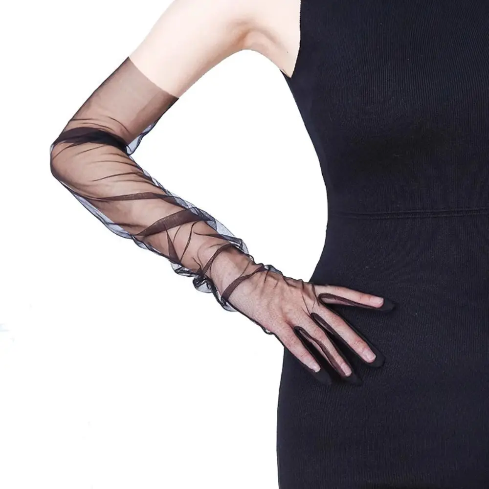 Fashion 70cm Long Sheer Gloves Ultra Thin Stretchy Mesh Elbow Gloves Sunscreen Gloves Party Dress