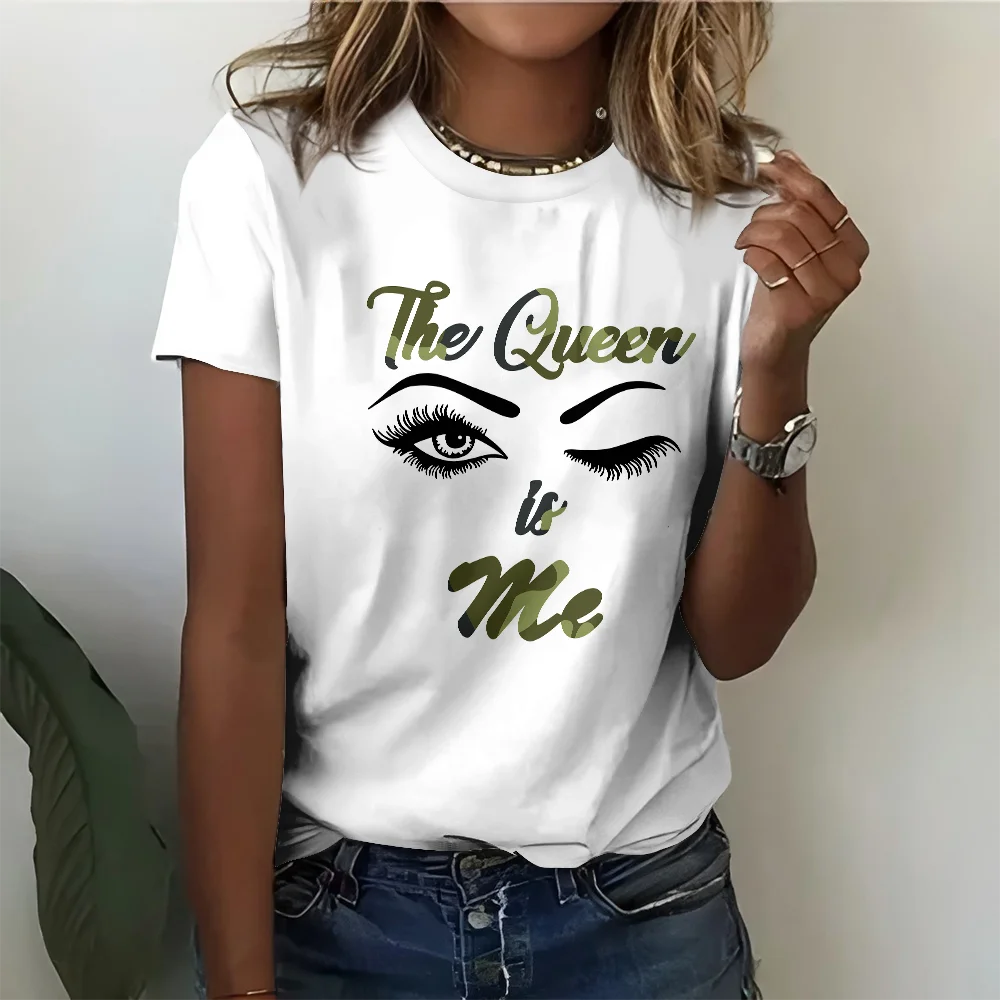 

Белая массивная женская футболка Playful Queen, повседневная модная удобная летняя футболка с круглым вырезом и коротким рукавом