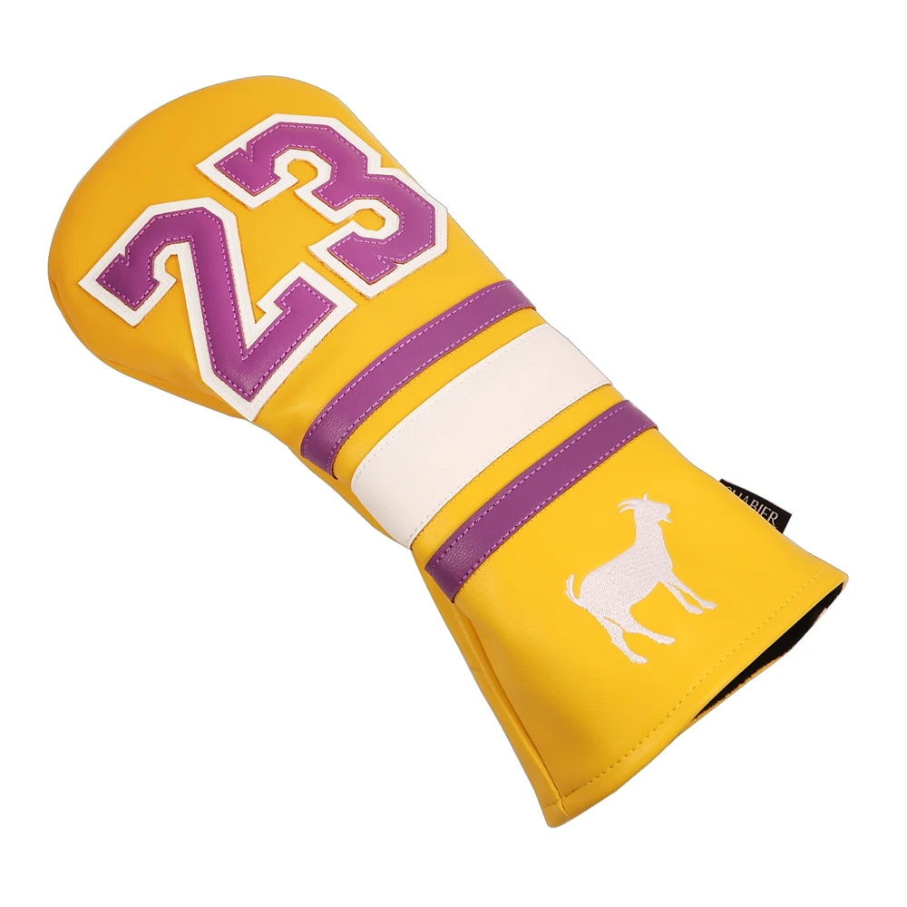 Yellow PU  Leather 23 Jersey Embroidery Golf Club Headcover 460cc Driver Head Cover