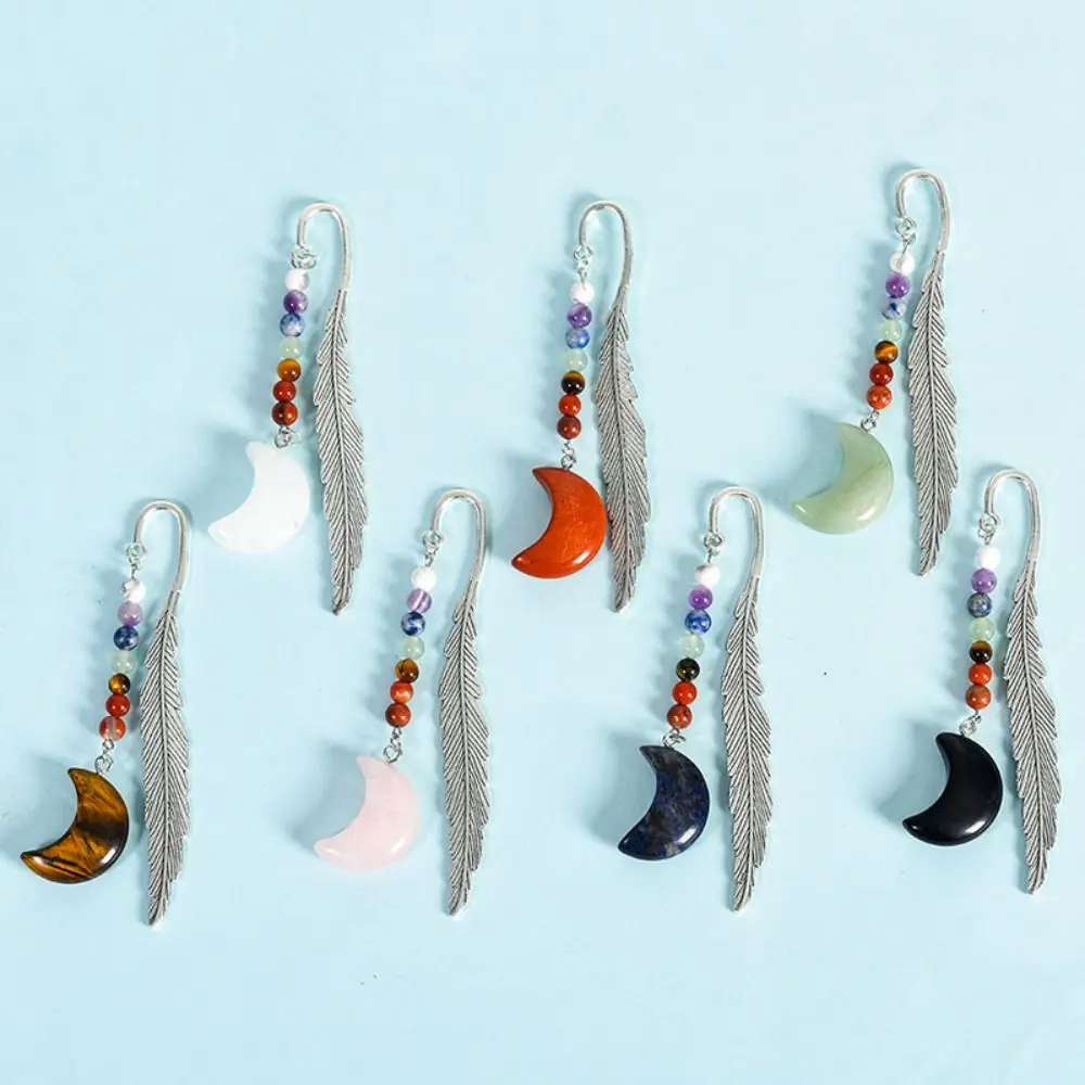 Reading Bookmark Healing Stone Bookmark Book Paginator Pagination Mark Crystal Beads Bookmark Feather Good Luck