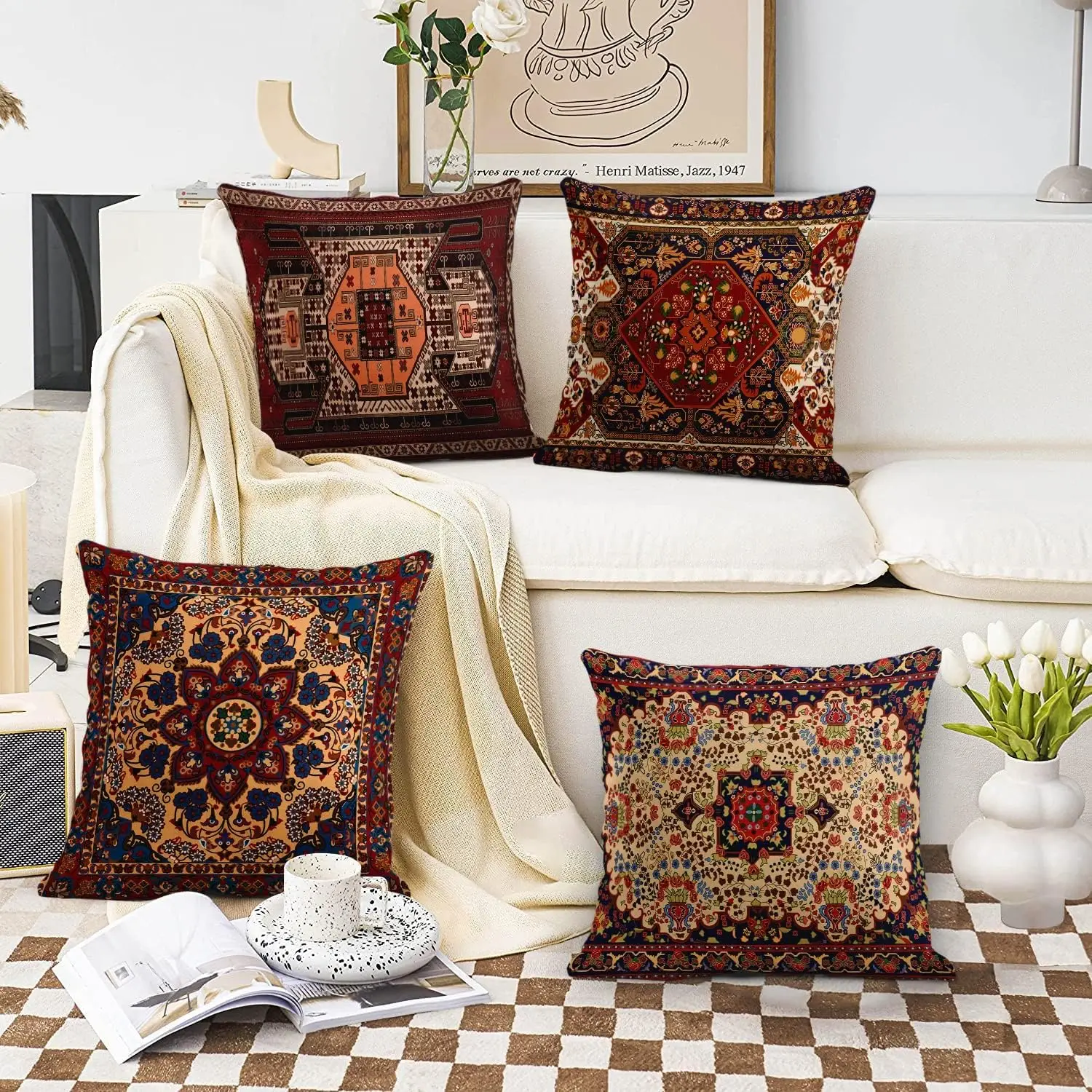 Pillowcase Vintage Persian Carpet Pattern Decoration Pillow Cover Home Decor Linen Square Floral Cushion Cover