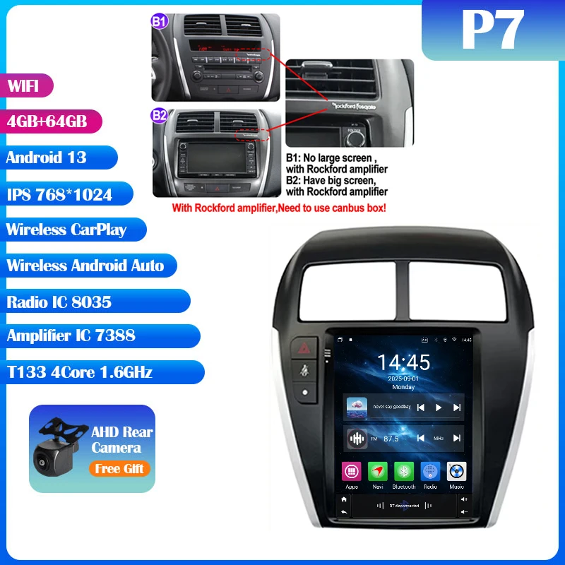 Android 14 Mitsubishi Asx 1 2010-2016 9.7 "7862S QLED Autoradio Multimedia Video Player Carplay Auto GPS Navi Stereo Geen DVD 2Din