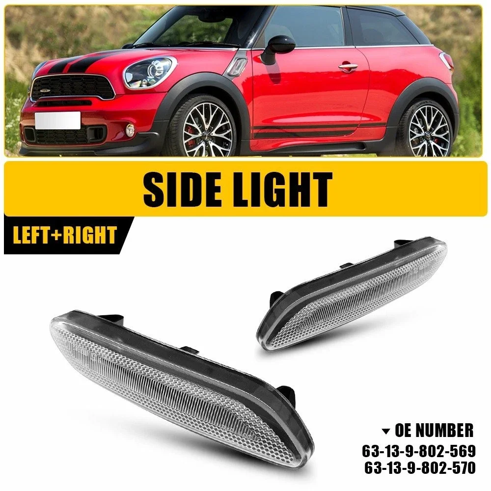 For Mini R60 Countryman R61 Paceman Turn Signal Side Marker Light 63139802569 63139802570 Pair Left&Right Fender Lights Assembly