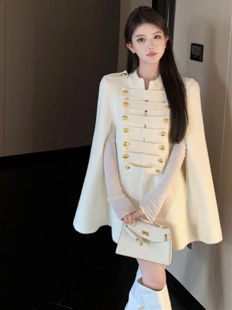 

SMTHMA Woolen Coat Women's Autumn Winter High-End Sense Cloak Coat Luxurious Elegant Lady's Top