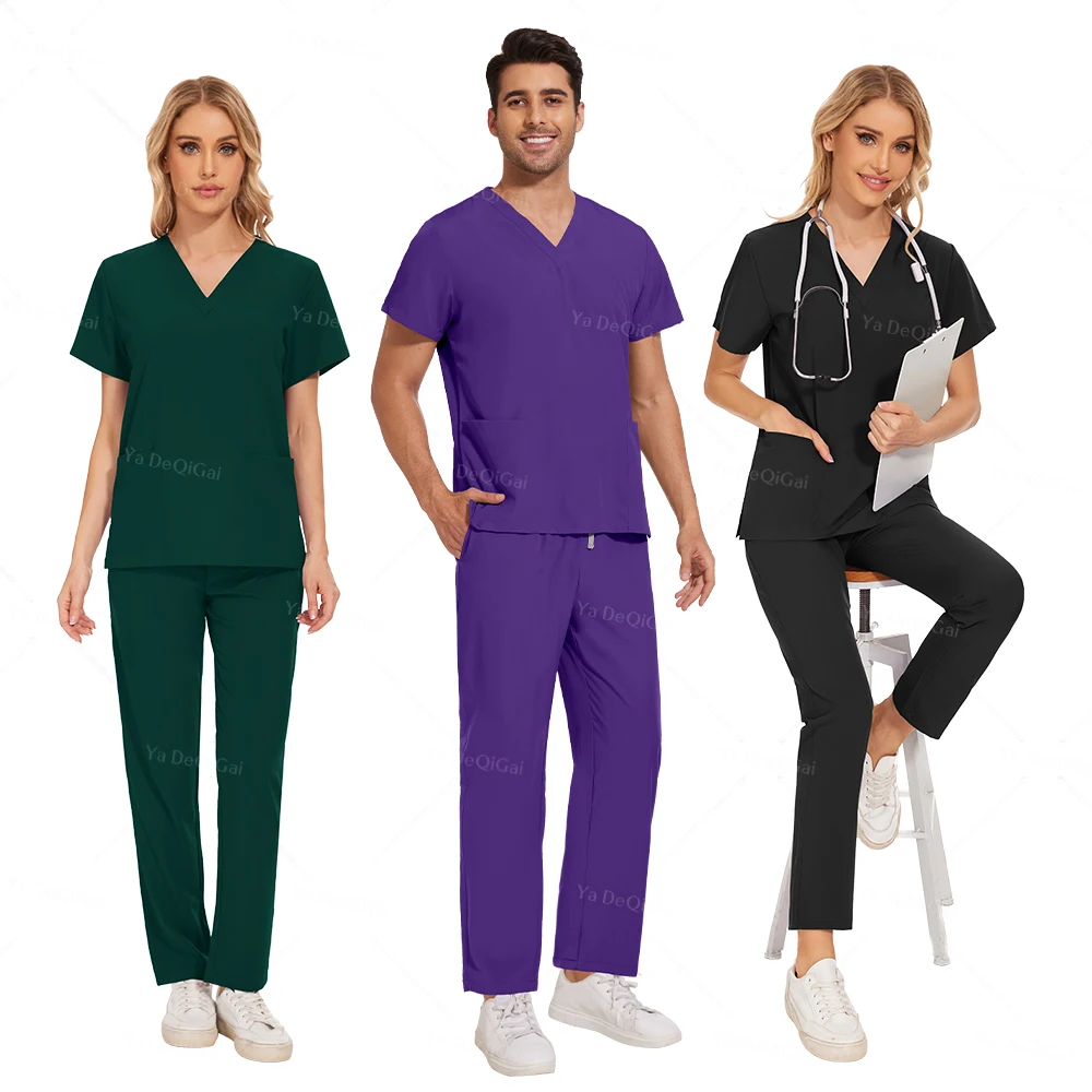 Unisex Elastic Soft Nursing Set, sala de cirurgia, homens, mulheres uniformes médicos, terno de manga curta, uniformes de enfermeira, Top cirúrgico, calças, novo