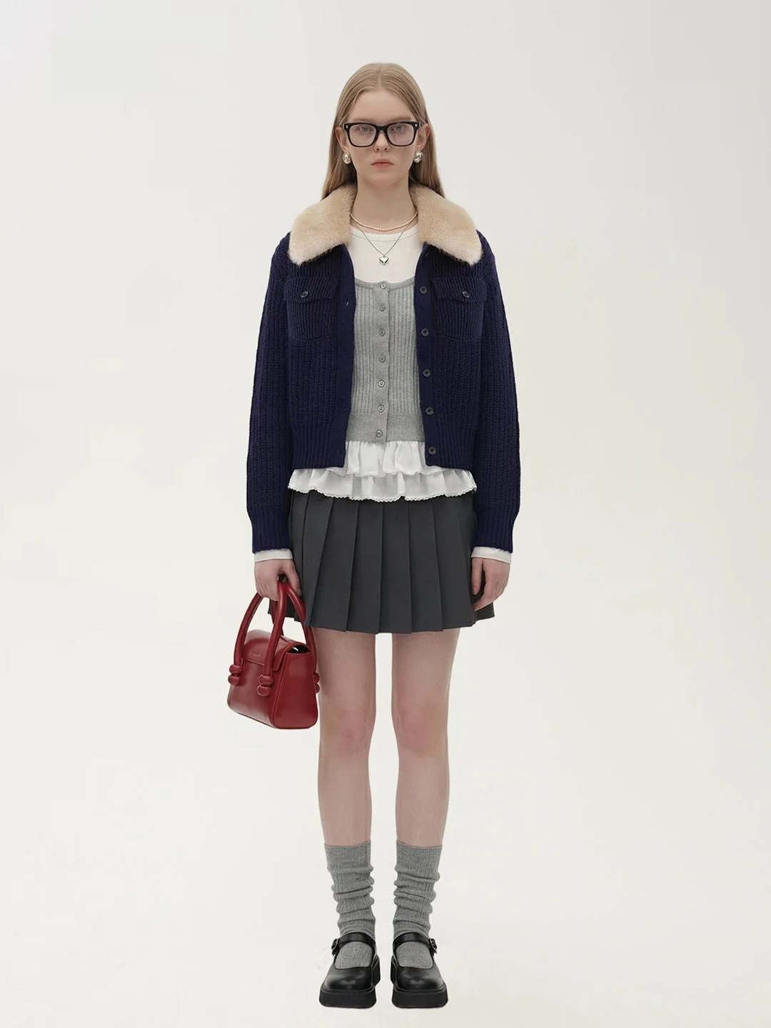 

Женский вязаный кардиган AHMI с отстегивающимся меховым воротником, длинный рукав, осенне-зимний, модный, премиум-класса, верхняя одежда