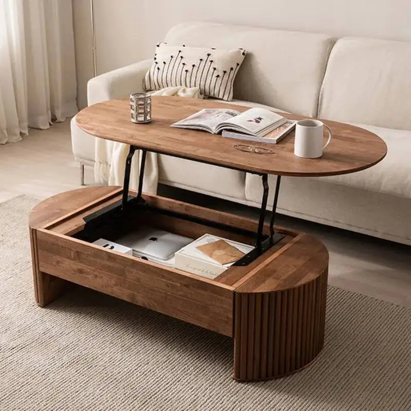 Mesas de centro rústicas con tapa elevable, mesas de centro multifuncionales clásicas retro, muebles únicos y sencillos con mesa elevable.