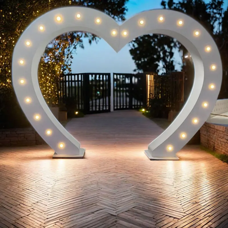 Heart-Shaped Arch Backdrop White Iron Gate for Parties Weddings LED Lighted for Outdoor Home Bar Event Mall