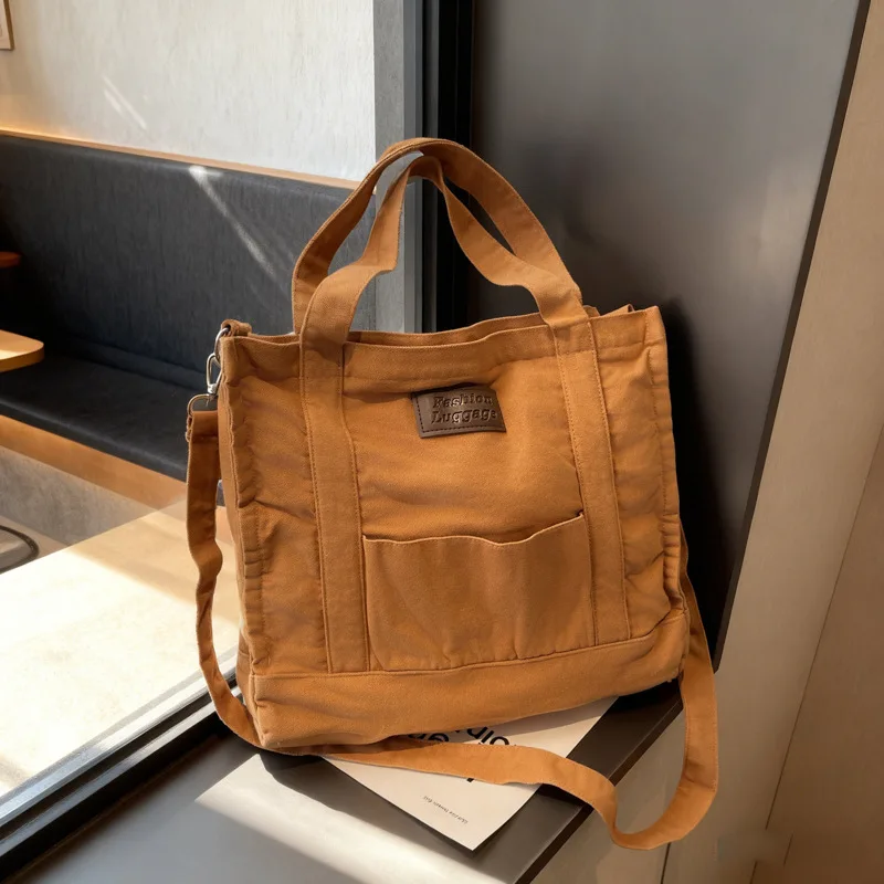 

New Spring Women Crossbody Bag Large Capacity Simple Solid Color Canvas Shoulder Tote Bag Texture and Versatile Commuting Bag