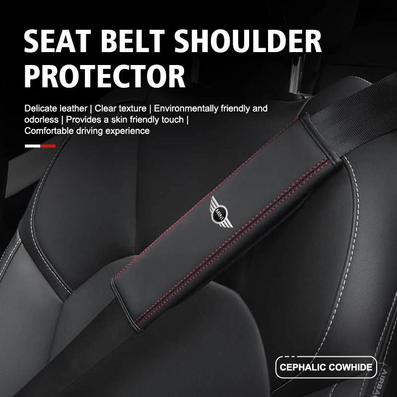 Car Seat Belt Leather Safety Belt Shoulder Cover Protect Pad For MINI Cooper One JCW R56 Countryman Clubman R50 R53 R58