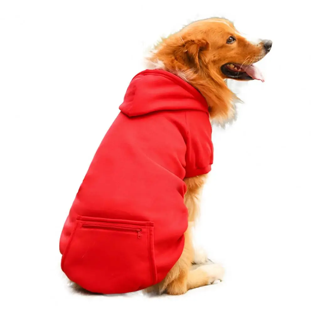 Dog Hoodie Sweatshirt Back Pocket Warm Outdoor Dog Sweater With Hat And Leash Hole With Drawstring Cotton Clothing For Large Dog