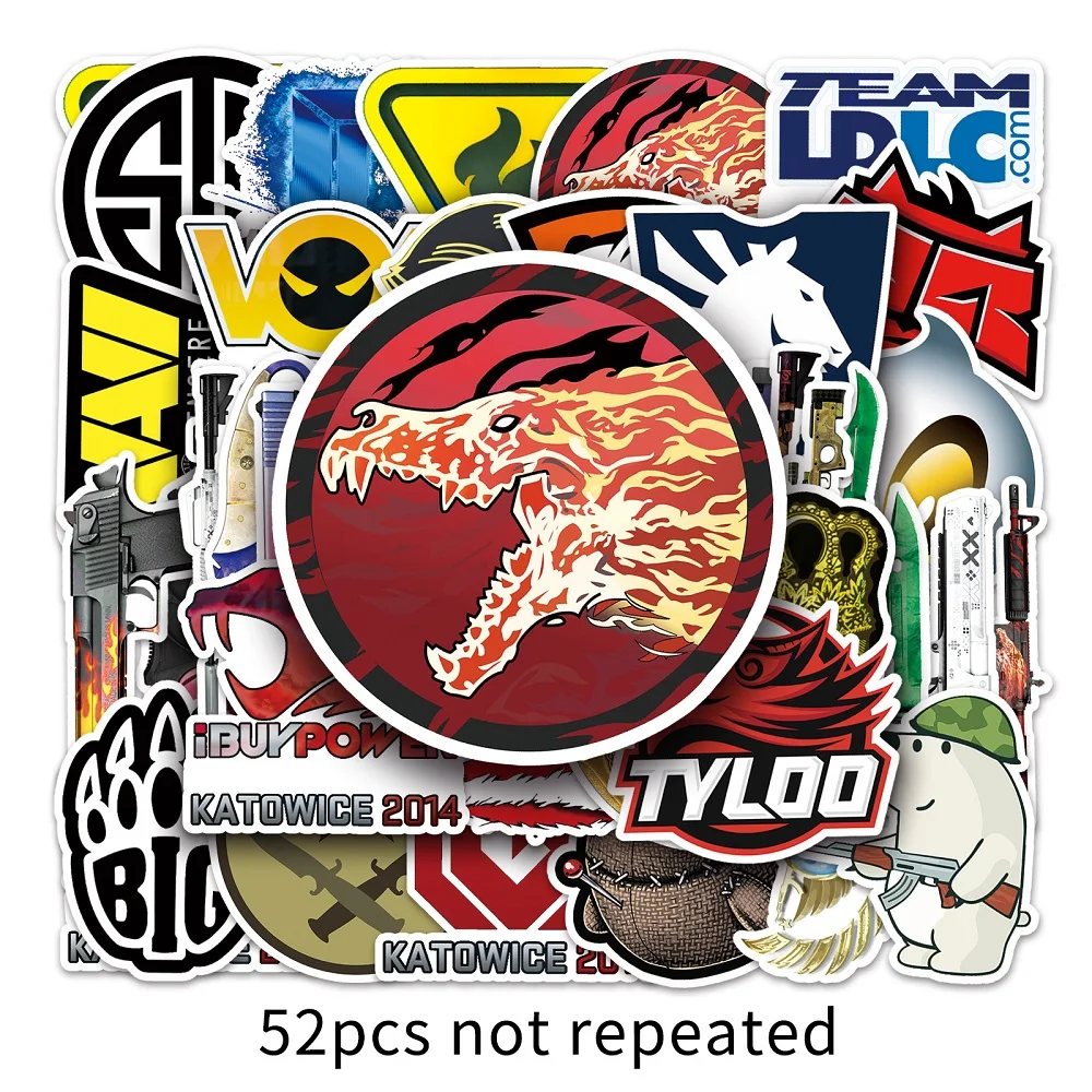 10/52Pcs Cool CS GO Stickers Anime Game Stickers for Children Motorcycle Laptop Funny Graffiti Mix Retro PVC Waterproof Sticker