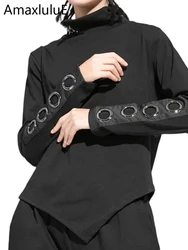 Amax LuluE 2025 Spring Fashion British Womens Punk Loose Tee Shirts Ladies Casual Black Tops Turtleneck Design Luxury Clothing