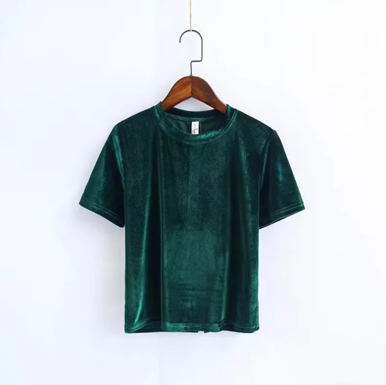 Fashion brand Short sleeve Velour shirt New Woman Solid color O neck Velvet blouse Tee Tops plus size women clothing
