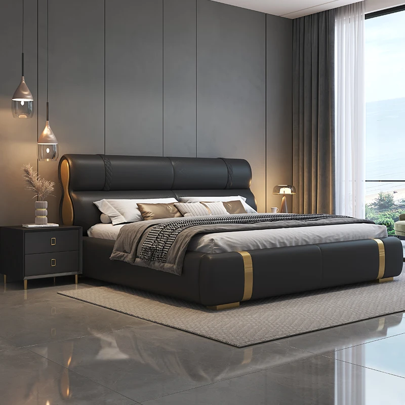 Modern Luxury Wooden Bedroom Cushion Headboard Up-holstered Beds king Size Double Bed Frame Set with Storage Design Latest 2026