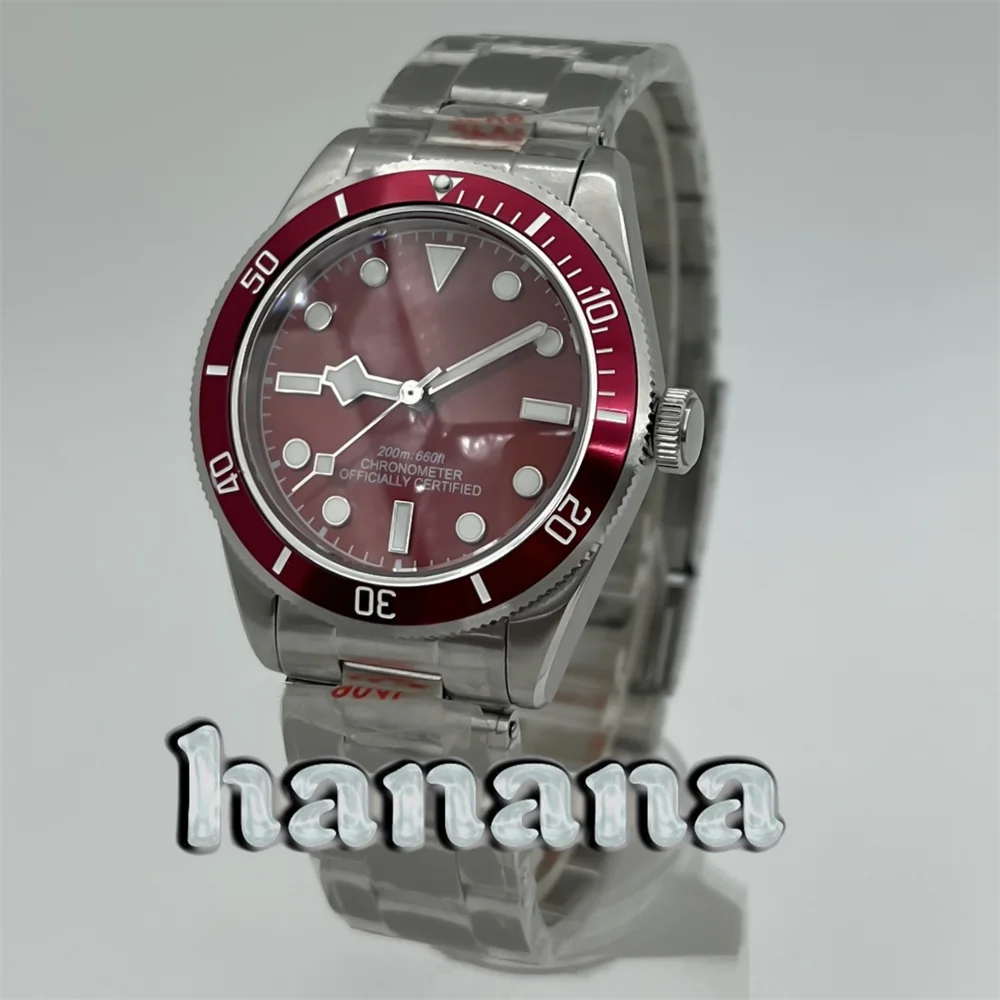 NH35 PT5000 39mm automatic men's water-resistant mechanical watch domed sapphire glass Burgundy luminous dial aluminum bezel