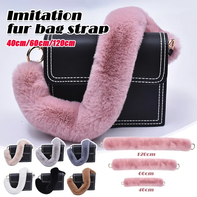 Fashion Replacement Bag Strap Genuine Faux Rabbit Fur Handbag Shoulder Straps Handle for Women Purse Belts Faux Fur Accessories
