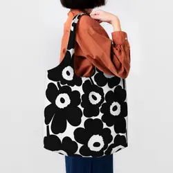 Custom Little Poppy Print Grocery Shopping Bags Canvas Shopper Tote Shoulder Bags Big Capacity Washable  Modern Style Handbag