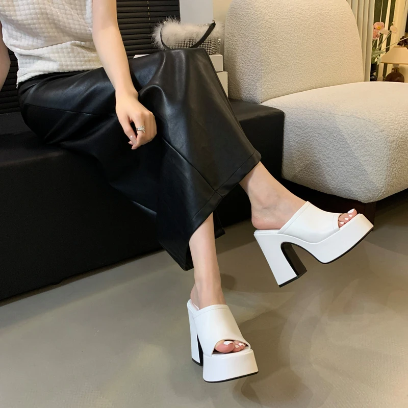 White High Heel Slippers Silver Platform Gladiator Sandals Summer Chunky Heeled Shoes Leisure Ladies Slippers Sandaal Dames 2024