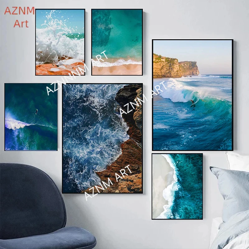 Moderne einfache Ozean Landschaft Poster drucken Leinwand Malerei Strand Meereslandschaft Wand Kunst Bilder für Wohnzimmer Schlafzimmer Dekoration