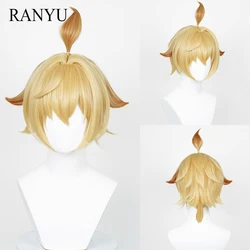 RANYU Genshin Impact Mika Wigs Synthetic Short Straight Blonde Yellow Gradient Game Cosplay Hair Wig for Party