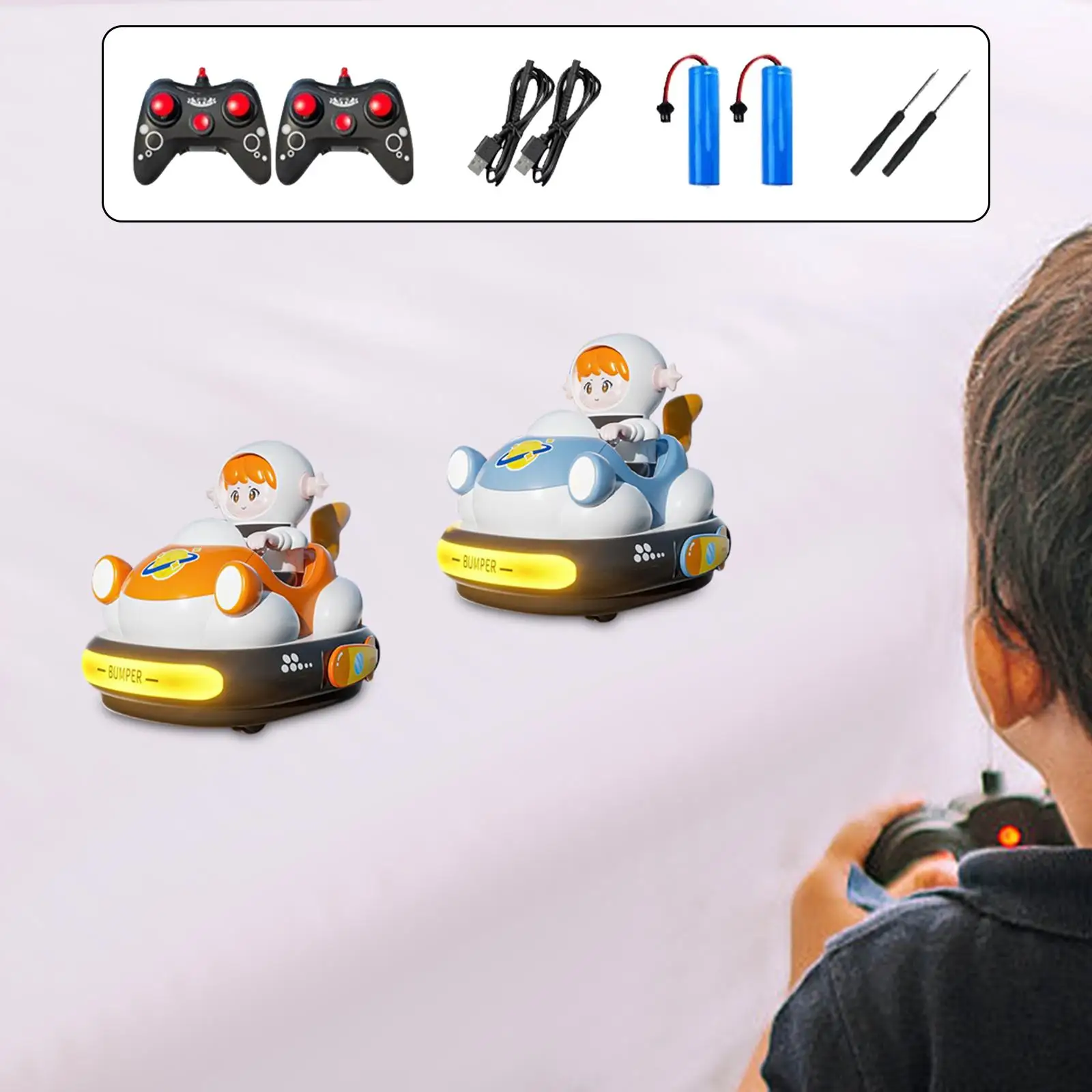 2 Pieces RC Speed Bumpers Cars Simple to Control Crash Ejection Kids RC Cartoon Cars for Teens Children Adults Kids Birthday