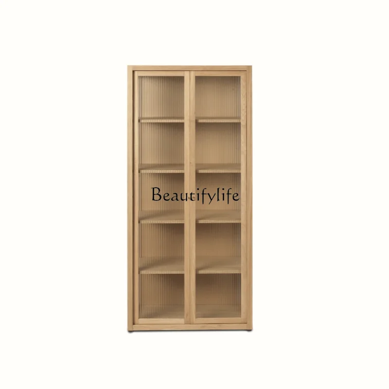 

American simple solid wood living room storage bookcase with glass door cabinet furniture