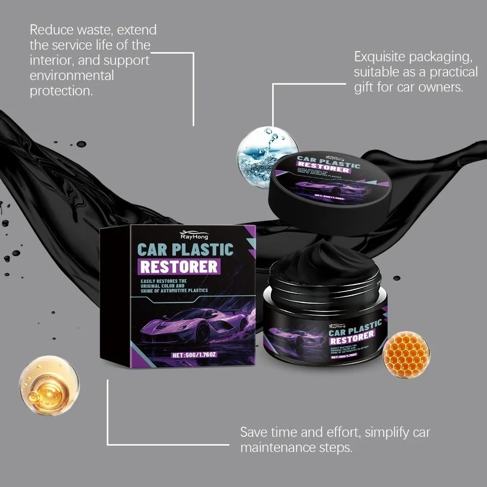 RAYHONG Car Plastic Restorer Leather/Rubber/Plastic Repair Long Lasting Auto Brightening Paste 50g Car Polishing Wax Dashboard